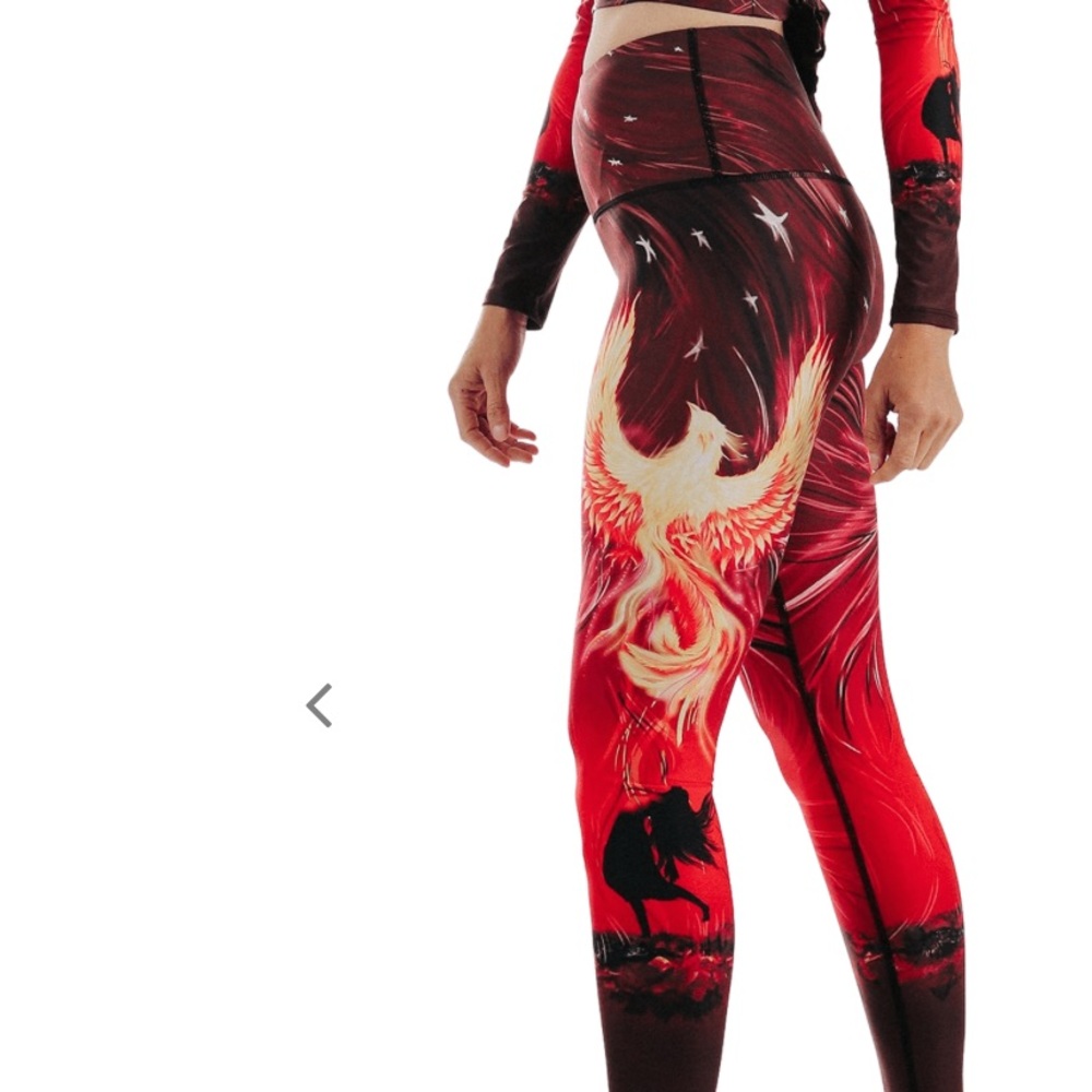 Yoga Democracy-Phoenix Design Red Women's Full Length Leggings- NWT